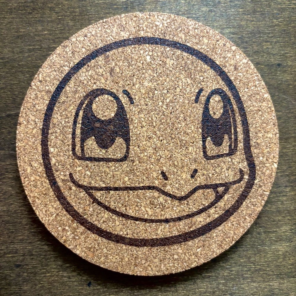 Pokemon Squirtle Face Laser Engraved Cork Coaster